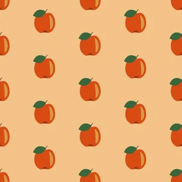 Red apple with leaf seamless pattern, sparse pattern on pastel background 스톡 일러스트