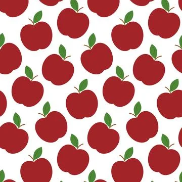 Red Apple with leaf Seamless Pattern. Thanksgiving Kwanzaa or Autumn Holiday Stock Illustration