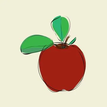 Red apple with leaves on beige background 스톡 일러스트