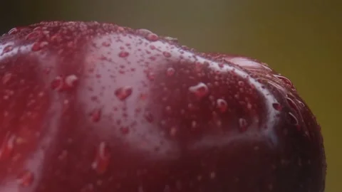 Red apple macro shooting,isolated half apple on yellow background rotates Stock Footage 130997331