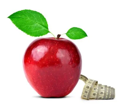 Red apple with measuring tape Stock Photos