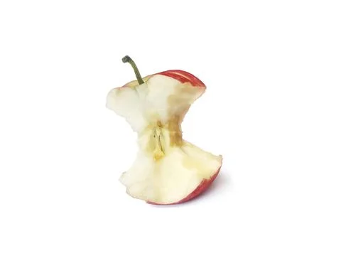 Red apple with missing a bite isolated on white background Foto stock