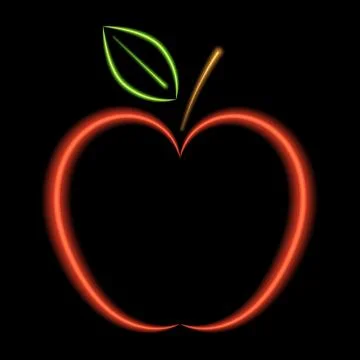 Red apple neon lights. Vector illustration . Stock Illustration