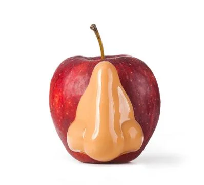 Red apple with nose Stock Photos