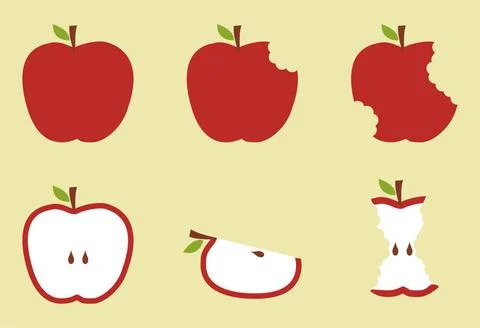 Red apple pattern illustration Bitten apples fruit sequence illustration o... 스톡 사진