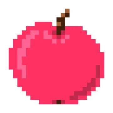Red apple pixel art icon in retro 8 bit style Stock Illustration
