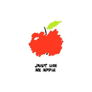 Red Apple poster, abstract fruit. With quote Don't Worry Eat. Simple naive Stock Illustration