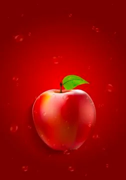 Red apple red background with water drops suitable for healthy healing. And t Stock Illustration