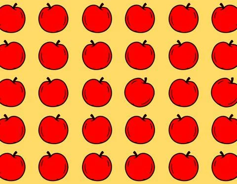 Red Apple repetition pattern over yellow background. Stock Illustration