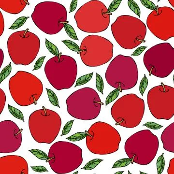 Red Apple Seamless Endless Pattern. Red Apple Fruit. Home Brew. Autumn or Fal Stock Illustration