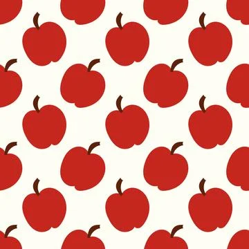Red Apple seamless pattern. Eco farming fruit. Flat vector illustration. Stock Illustration