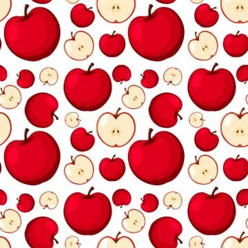 Red apple seamless pattern on white background Stock Illustration
