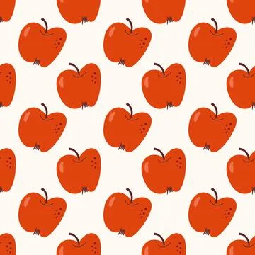 Red Apple Seamless Pattern on White Background Stock Illustration