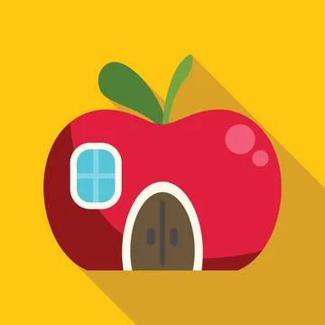 Red apple shaped house with window and door on yellow background 스톡 일러스트