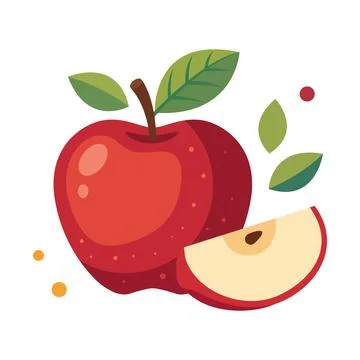 Red Apple with Slice Flat Vector Illustration Illustrazione stock