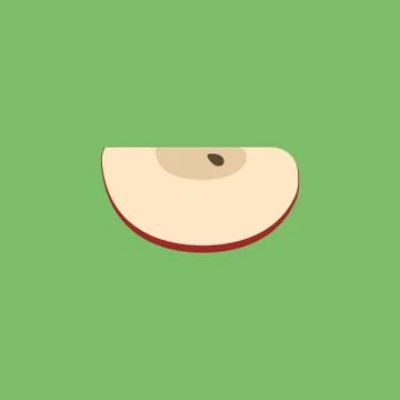 Red apple slice icon in flat design with green background Illustrazione stock