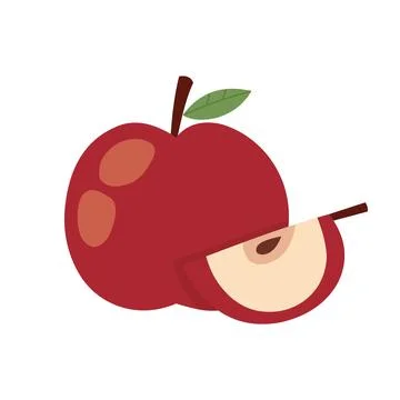 Red apple with slice illustration in flat hand drawn style Stock Illustration