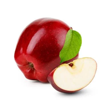 Red apple with slice isolated on white background Stockfoto's