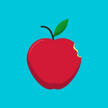 Red apple with a small bite Stock Illustration