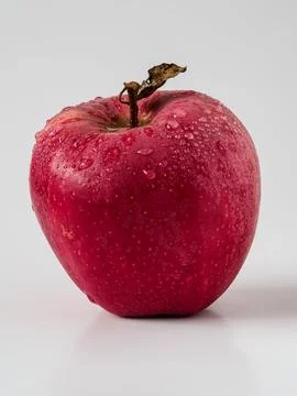 Red apple with a small leaf, water drops close-up Stock Photos