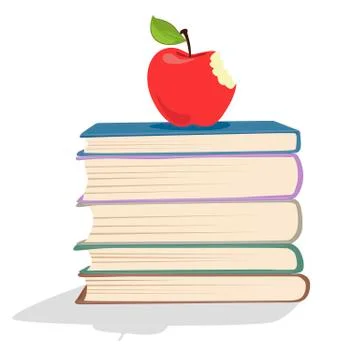 Red apple on a stack of books Stock Illustration