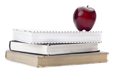 Red apple on stack of books Stock Photos