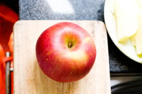 Red apple surface drops Stock Photos