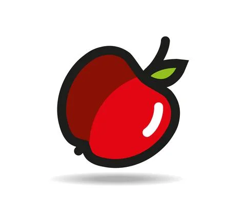 A red apple with a tail and a green leaf Stock Illustration