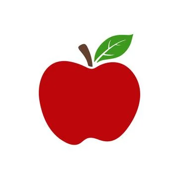 Red apple vector icon illustration with green leaf Stock Illustration