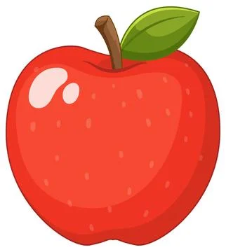 Red Apple Vector Illustration with Green Leaf on White Background Stock Illustration