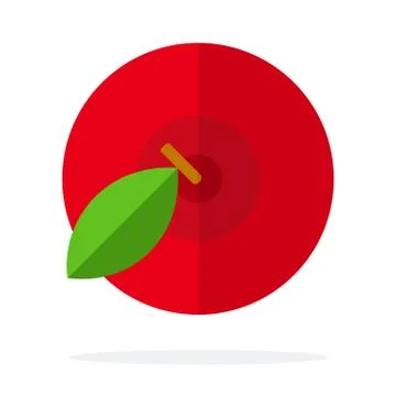 Red apple view from above vector flat material design isolated object on white Stock Illustration