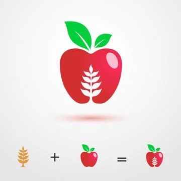 Red apple with wheat grain concept graphic logo vector Stock Illustration