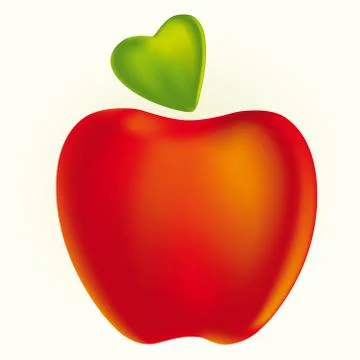 Red apple whit a heart leaf. Vector illustration Stock Illustration