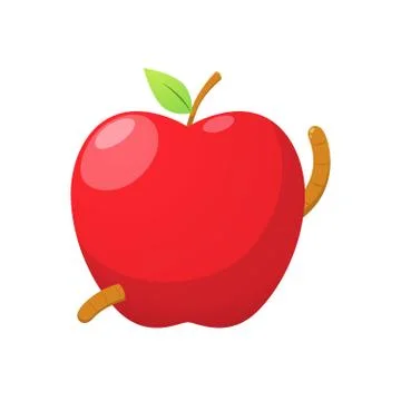 The Red Apple with a Worm. Isolated Vector Illustration Stock Illustration