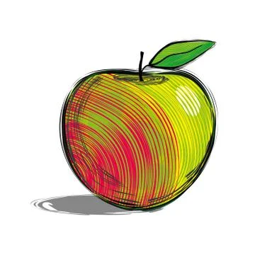 Red apple with yellow side. Hand drawn sketch style illustration. colorful Stock Illustration