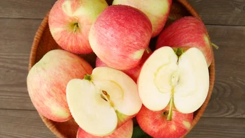 Red apples in a basket. Stock Footage 328592301