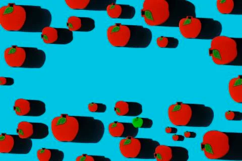 Red apples on blue background. Foto stock
