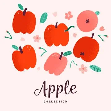 Red apples collection, doodle vector drawing, isolated vector illustration Stock Illustration