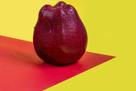 Red apples on a colored background. Selective focus. Harvesting. Healthy food Фото