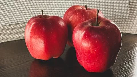Red apples on a dark background, Red Chief variety Stock Photos