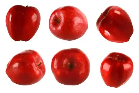 Red apples in different positions on a white background. There is an outlin.. Stock Photos