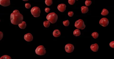 Red apples falling - black background Stock Footage 83382808