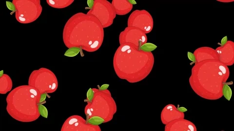 Red Apples Falling Downward Against a Solid Black Background Stock Footage 345118065