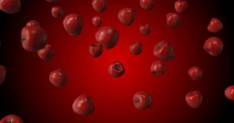 Red apples falling - red background Video stock 83387550