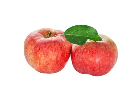Red apples with a green leaf isolated on a white Stock Photos