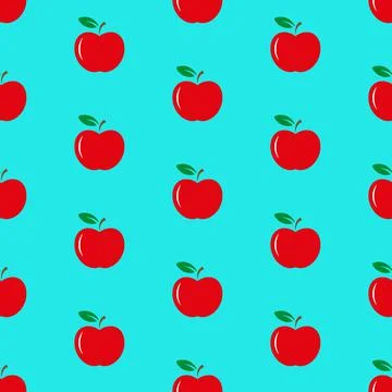Red apples pattern on blue background Stock Illustration