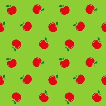 Red apples pattern on green background Stock Illustration
