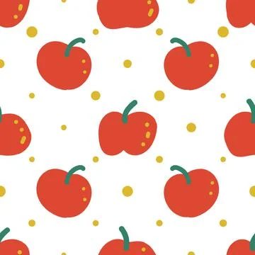 Red apples seamless pattern illustration. Apple harvest background Stock Illustration