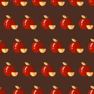Red apples seamless pattern vector background flat design Stock Illustration