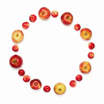 Red apples in the shape of circle isolated on white background Stock Photos